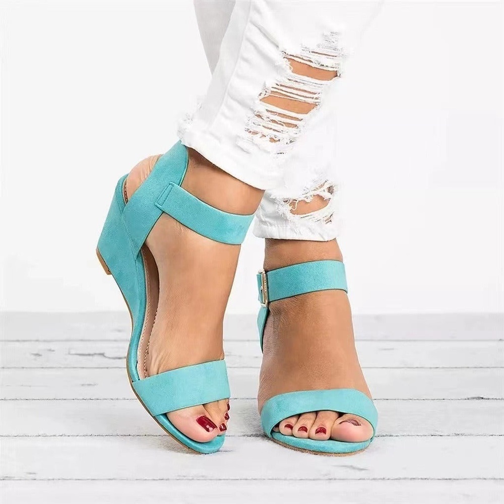 Blue and Red Block Heel Sandals
